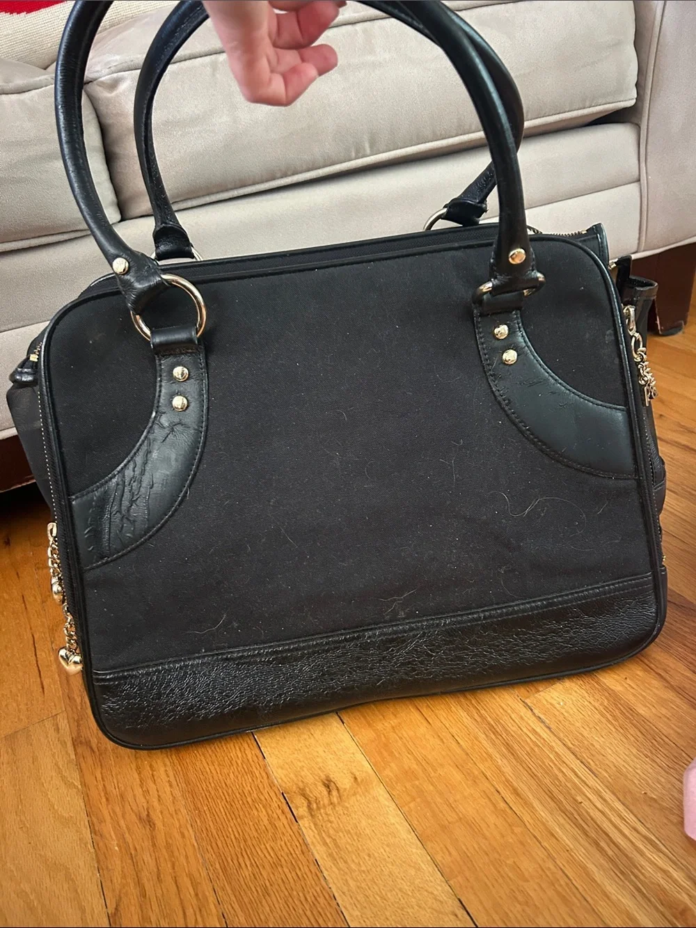 90’s Juicy Couture Black Leather Satchel with Gold Hardware